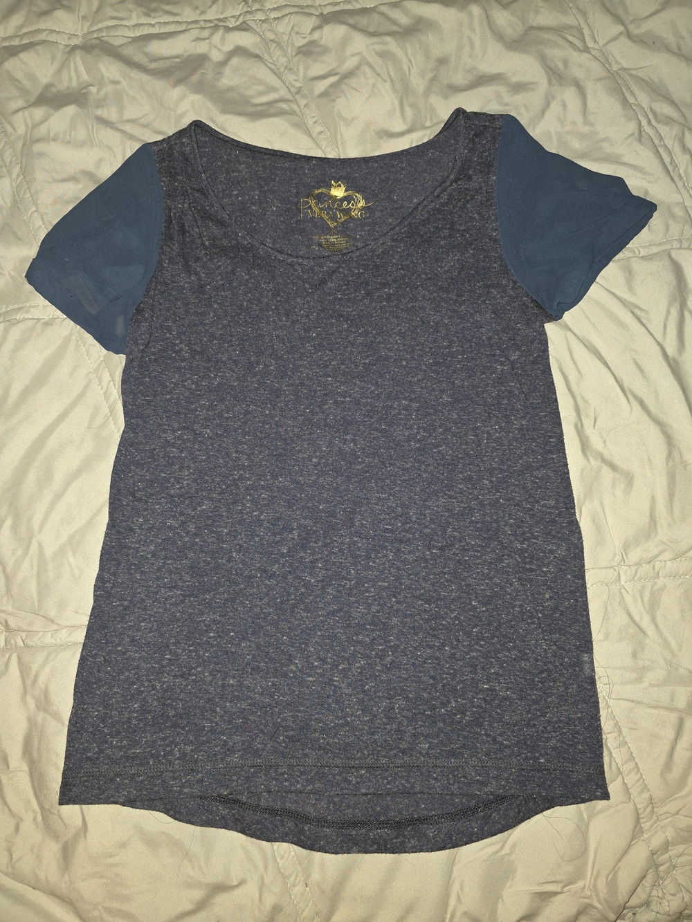 princess vera wang Navy Heather Tee with Sheer Blue Sleeves